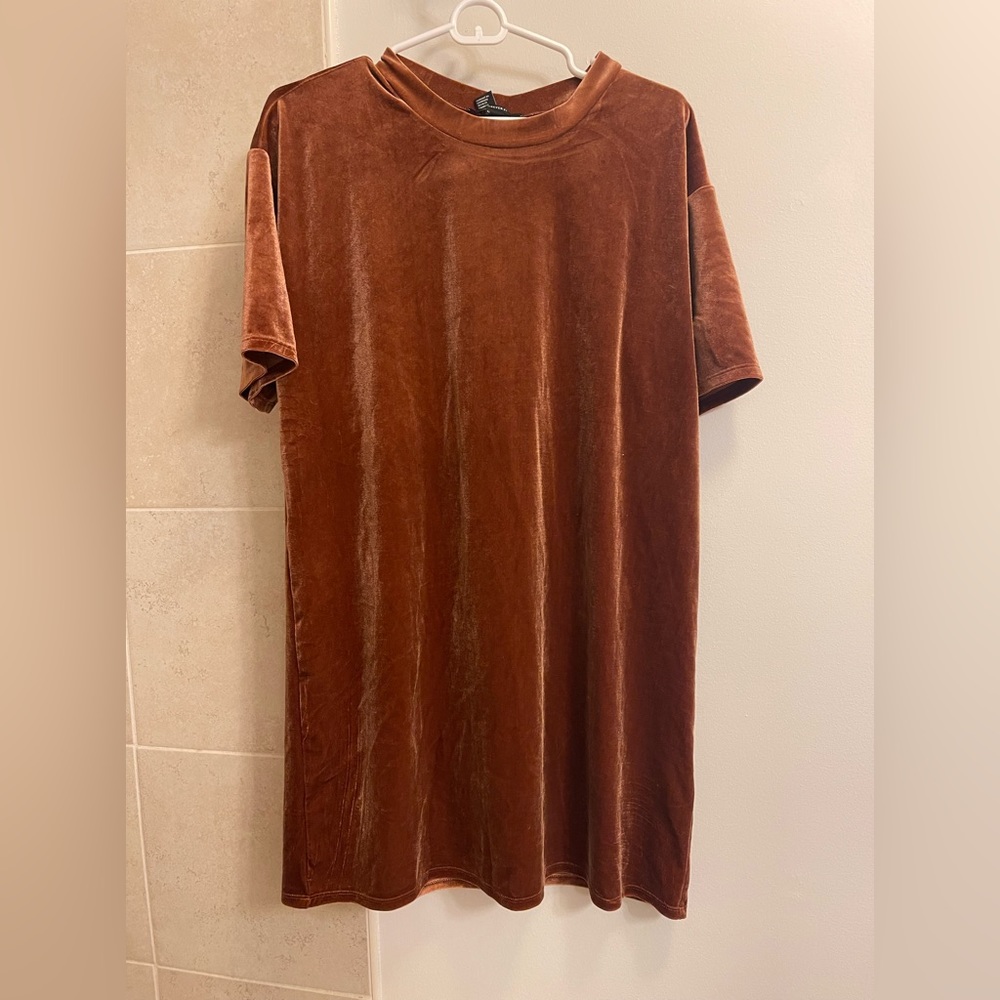 Burnt red velvet t shirt dress